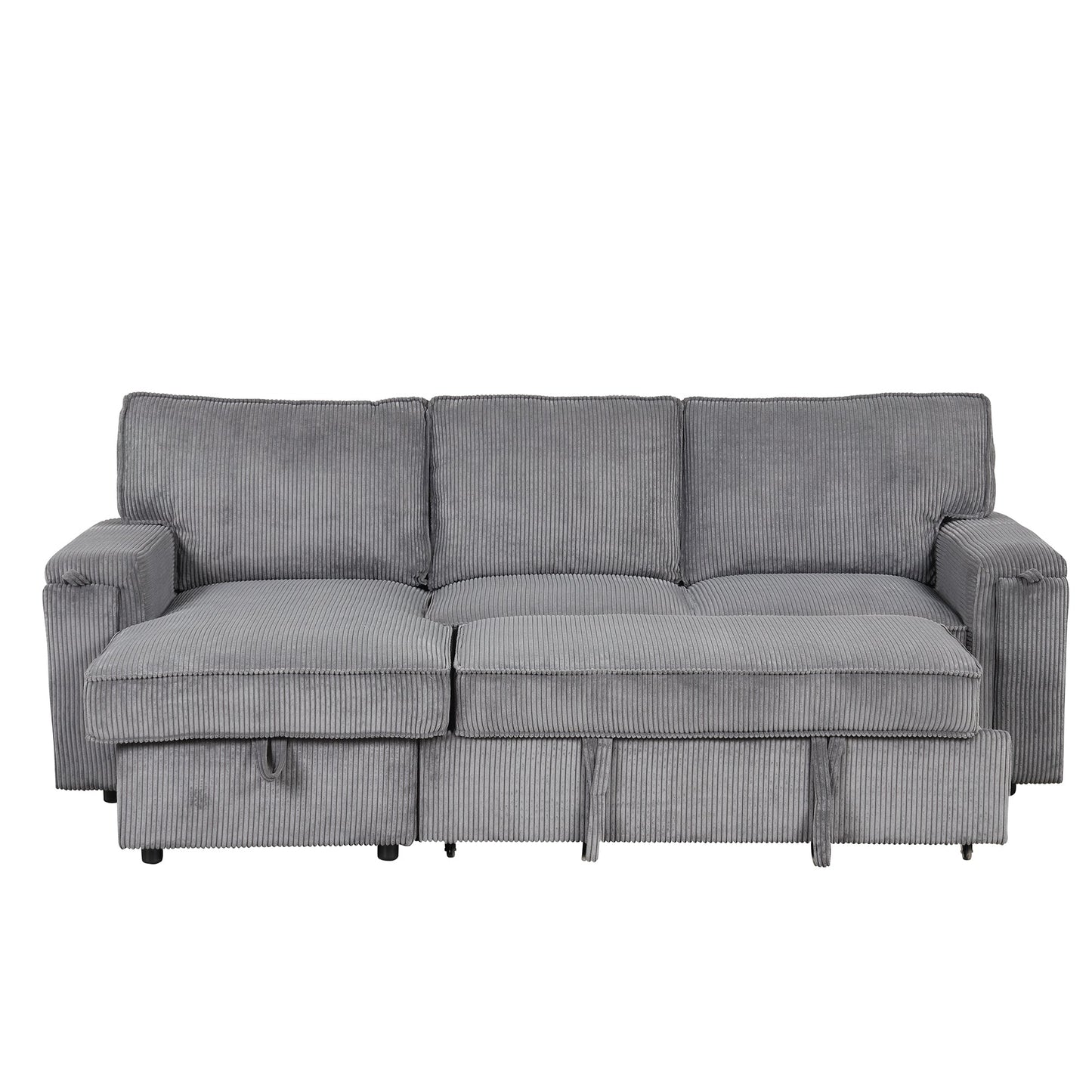 U_STYLE Upholstery Sleeper Sectional Sofa with Storage Bags
