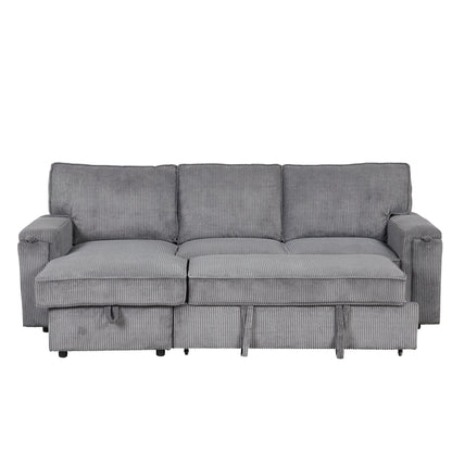 U_STYLE Upholstery Sleeper Sectional Sofa with Storage Bags