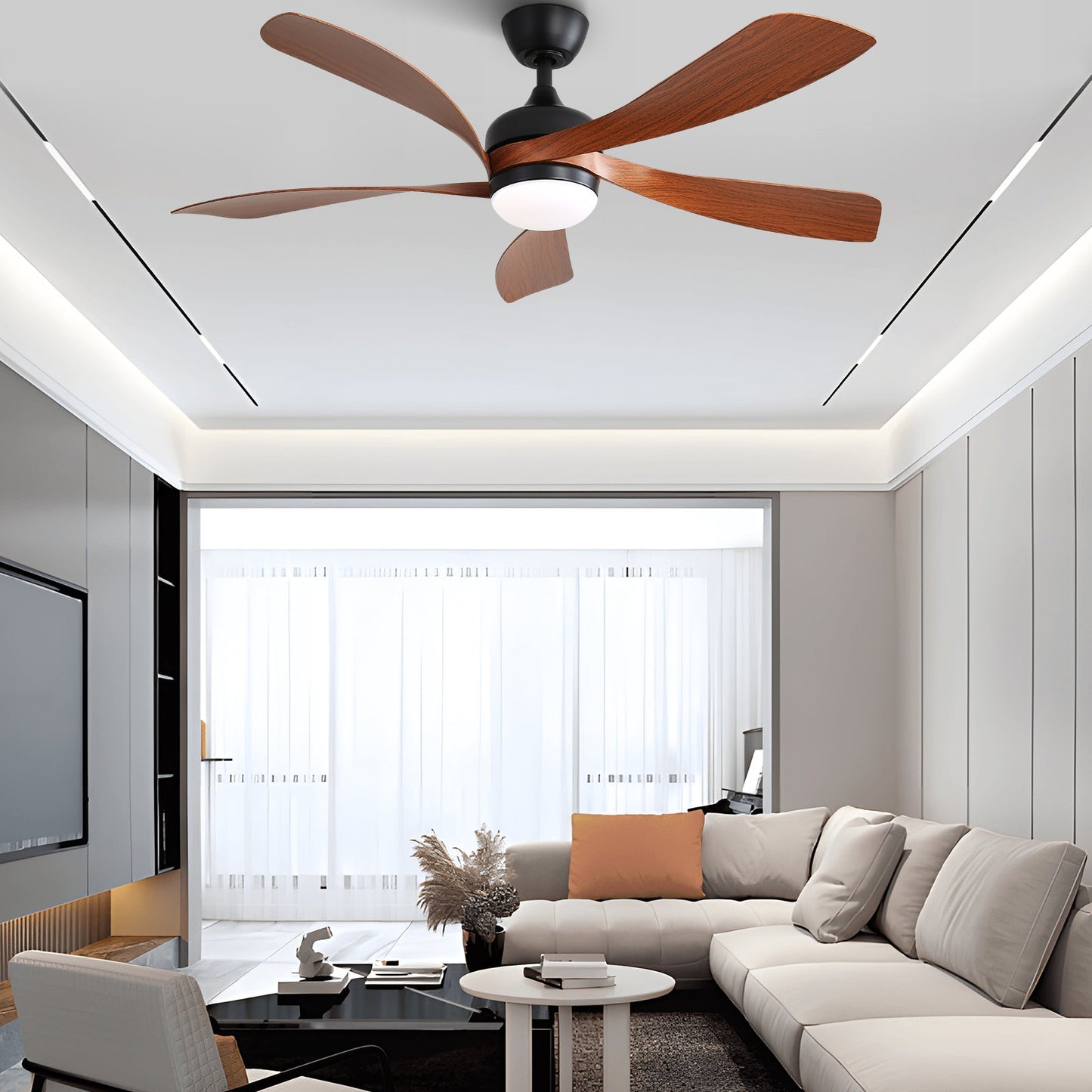 52 Inch Indoor Ceiling Fan With 3 Color Dimmable LED Light and Remote Control