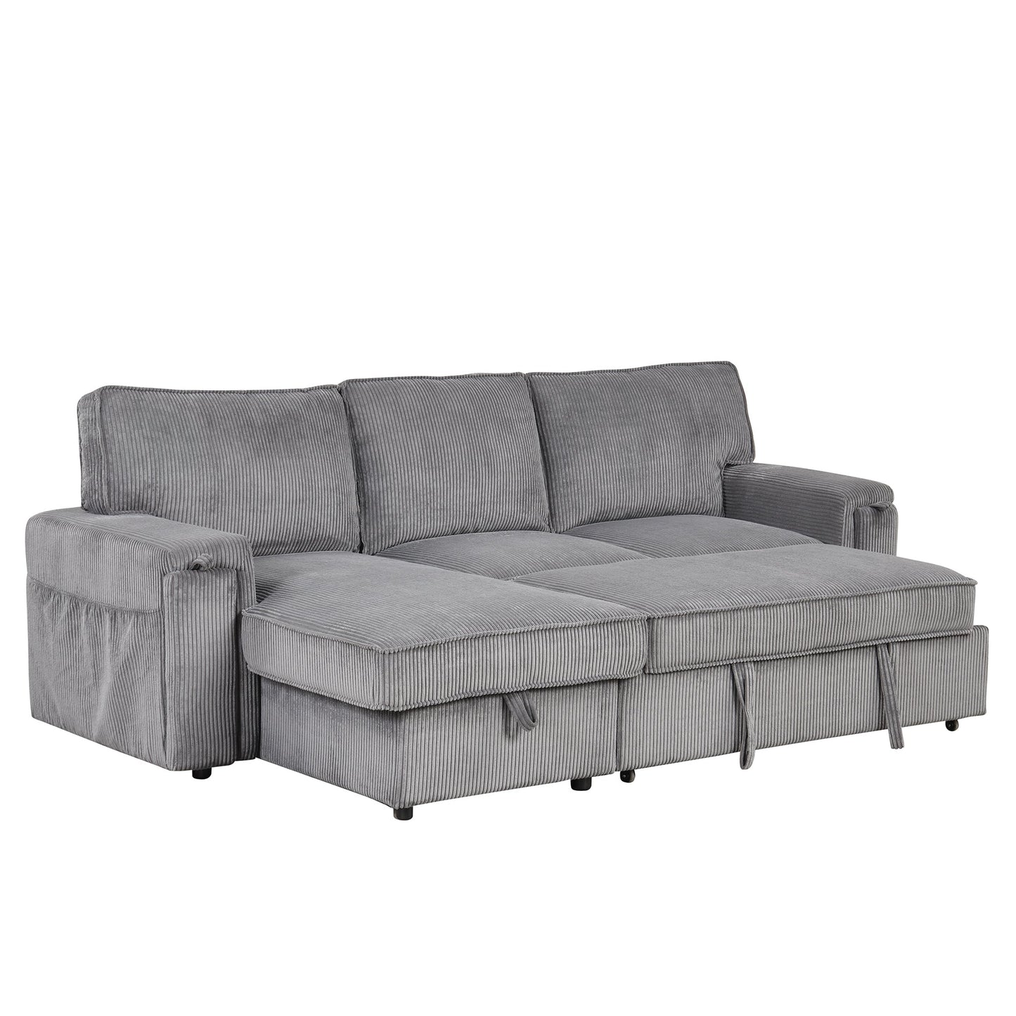 U_STYLE Upholstery Sleeper Sectional Sofa with Storage Bags