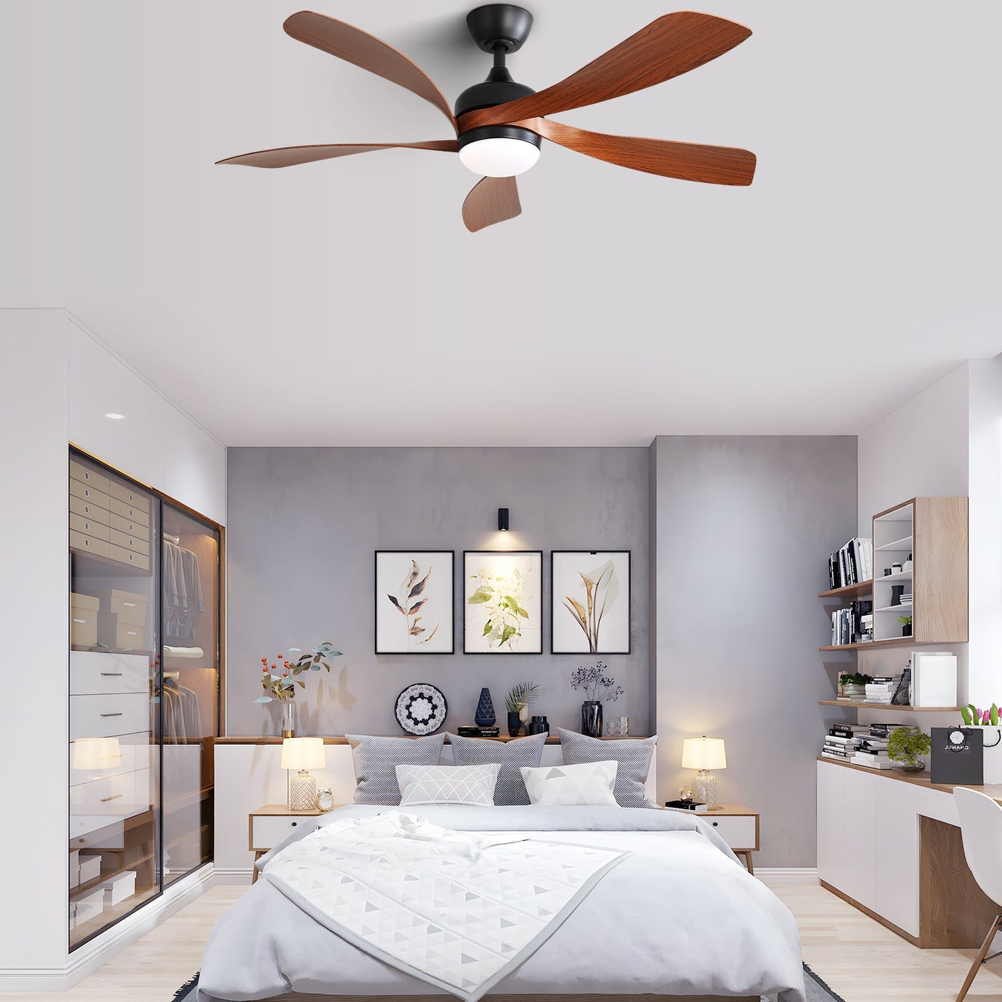 52 Inch Indoor Ceiling Fan With 3 Color Dimmable LED Light and Remote Control