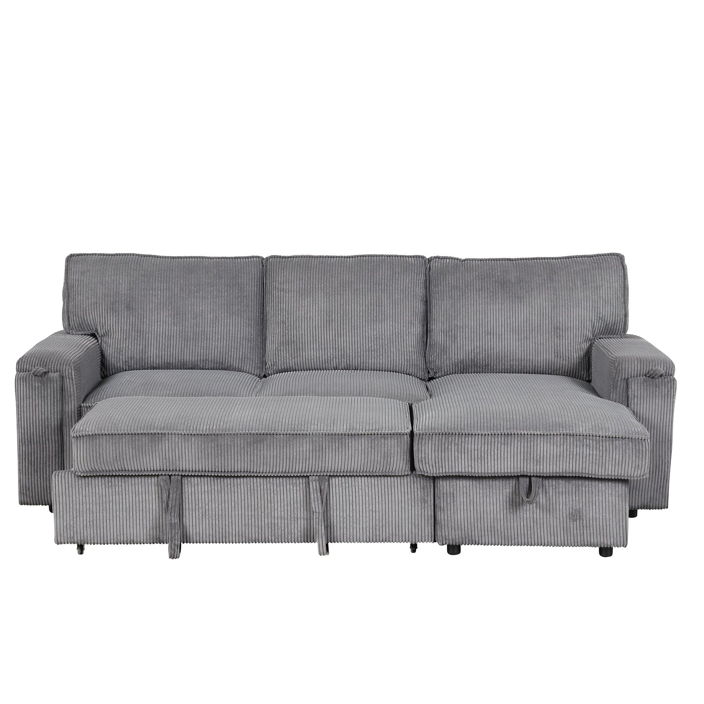 U_STYLE Upholstery Sleeper Sectional Sofa with Storage Bags