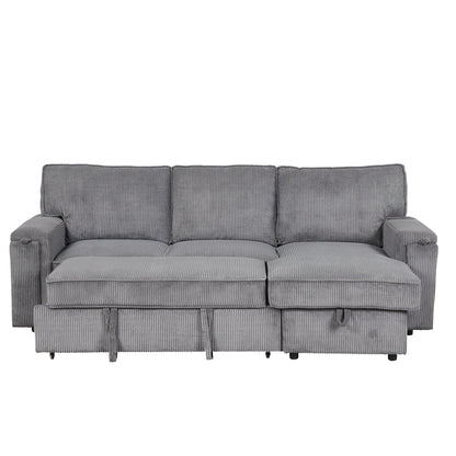 U_STYLE Upholstery Sleeper Sectional Sofa with Storage Bags