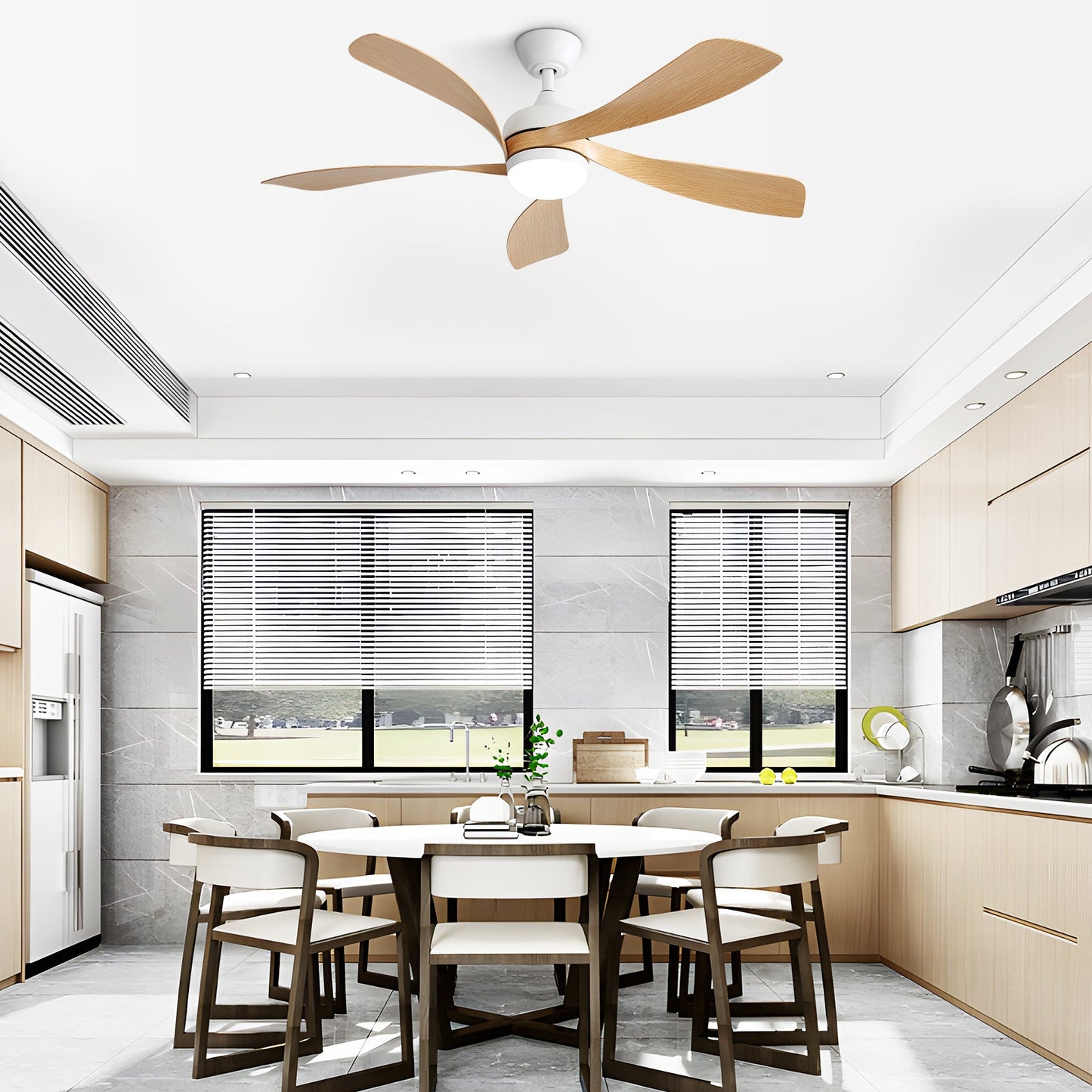 52 Inch Modern Ceiling Fan With 3 Color Dimmable LED Light