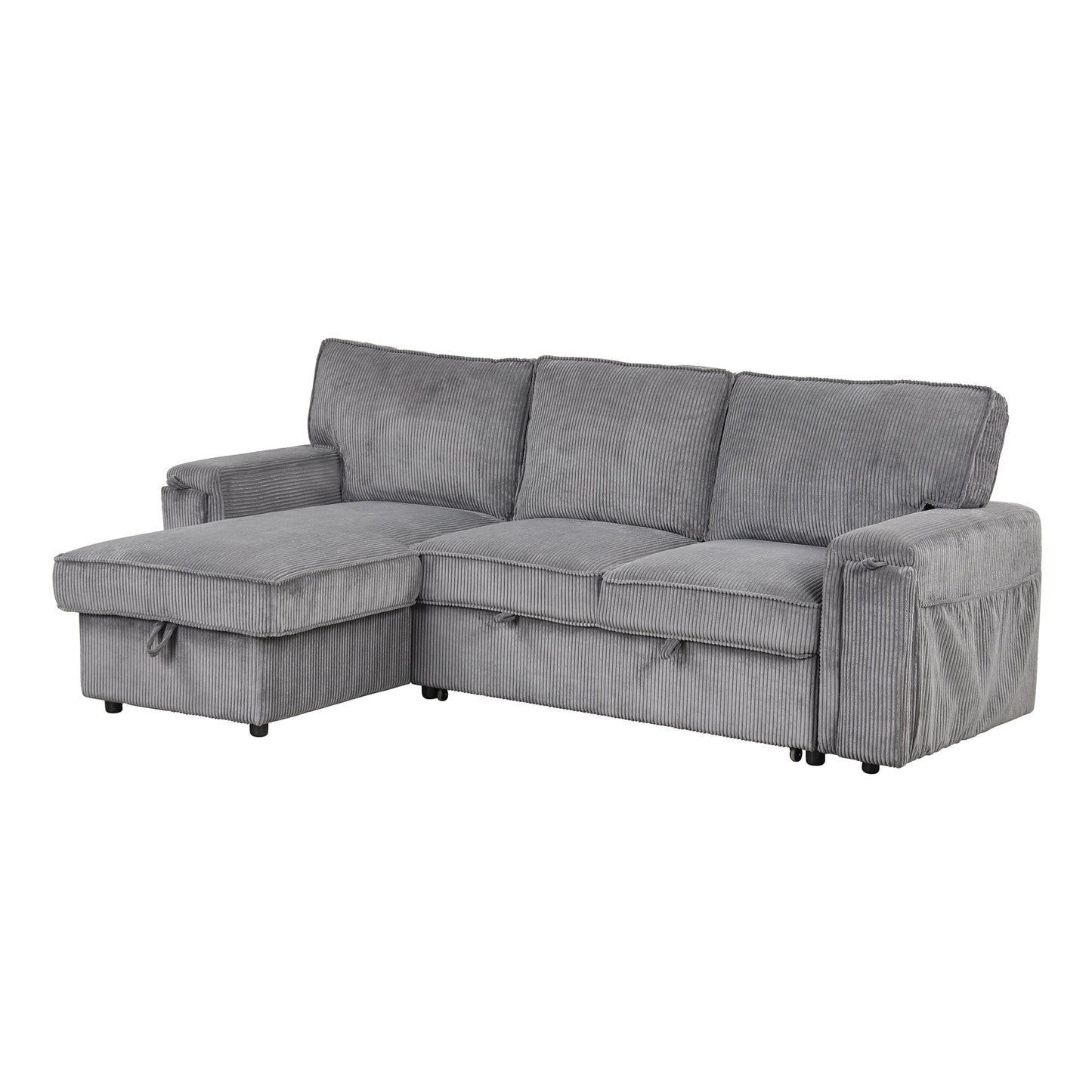 U_STYLE Upholstery Sleeper Sectional Sofa with Storage Bags
