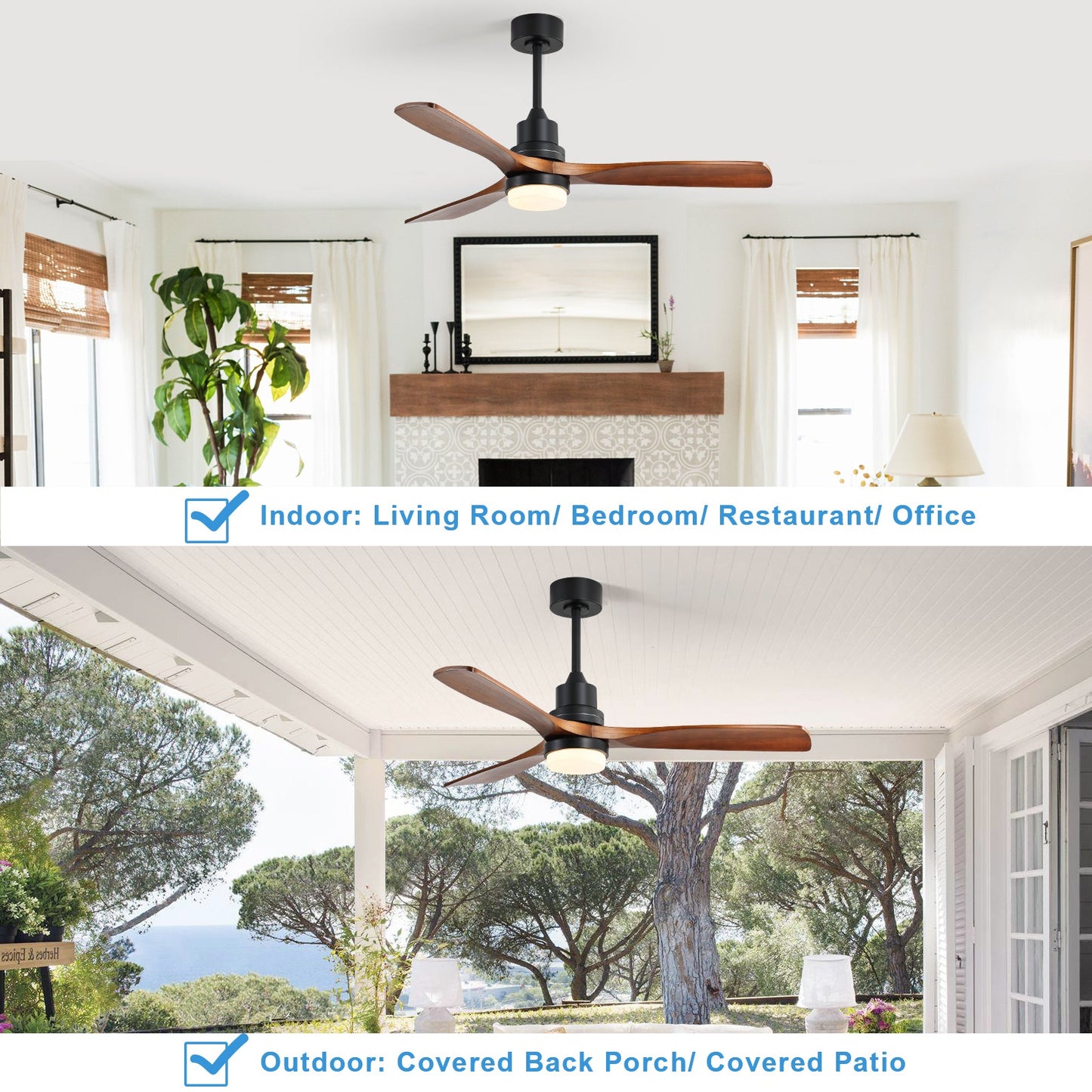 52 Inch Indoor Ceiling Fan with Dimmable LED Light and Remote Control