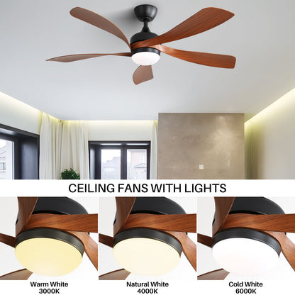 52 Inch Indoor Ceiling Fan With 3 Color Dimmable LED Light and Remote Control