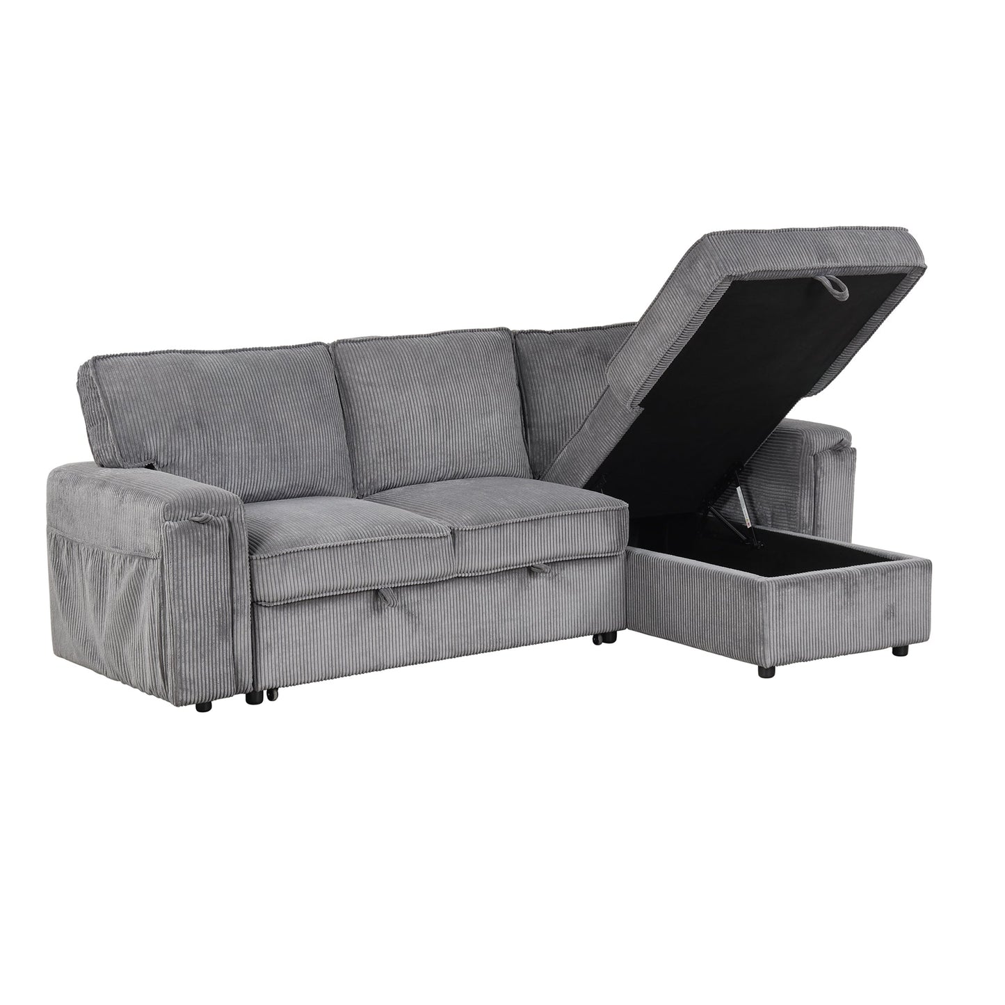U_STYLE Upholstery Sleeper Sectional Sofa with Storage Bags
