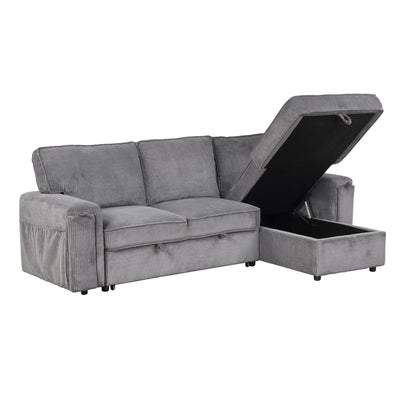 U_STYLE Upholstery Sleeper Sectional Sofa with Storage Bags
