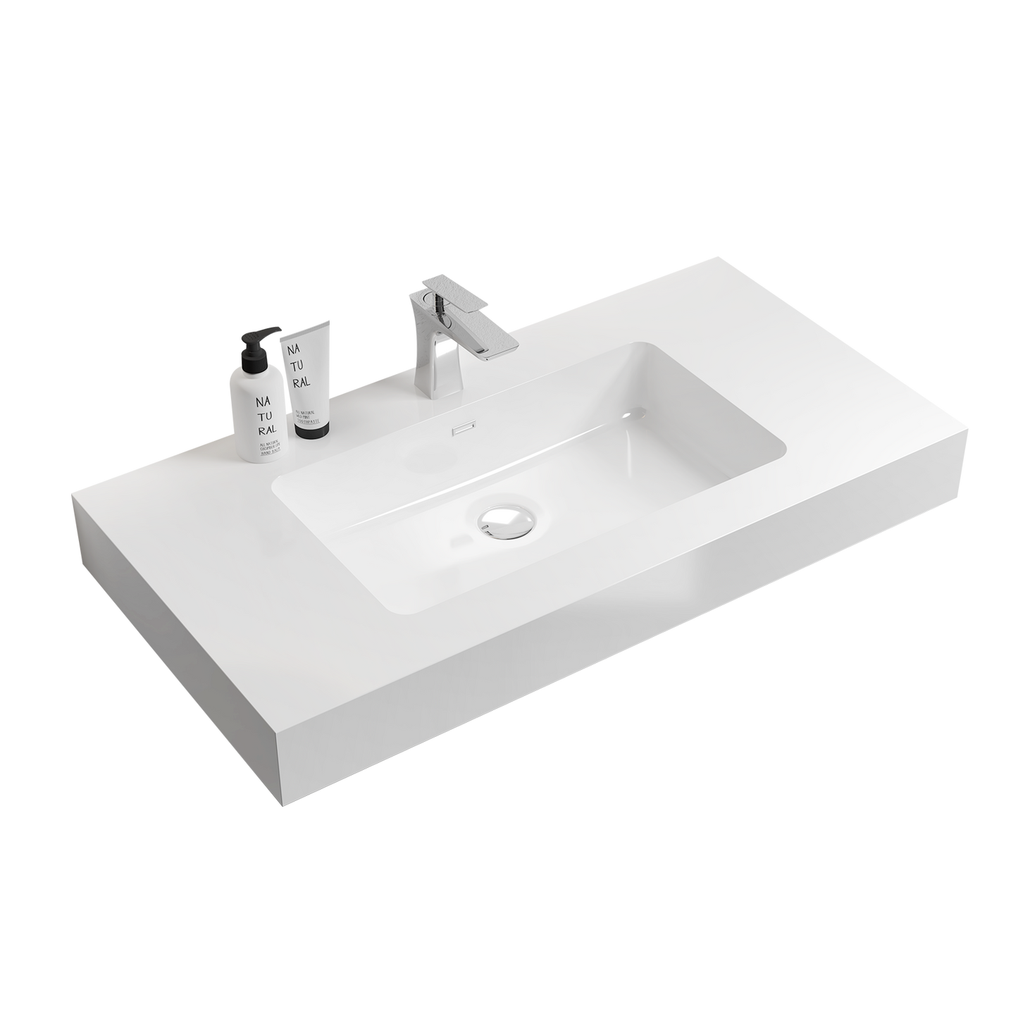 BB02-36-101 Integrated Solid Surface Basin Without Drain and Faucet, Glossy