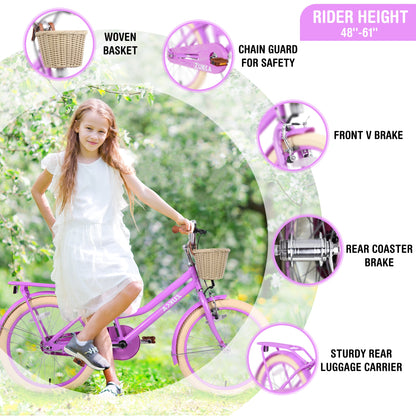Girls Bike with Basket for Ages 7-10 Years - 20 Inch Wheels