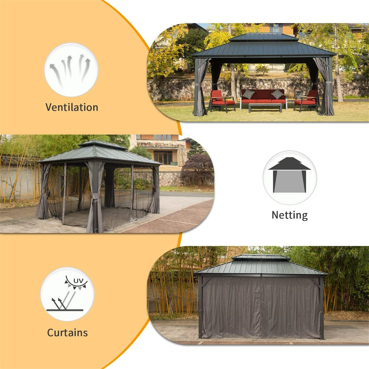 10' X 14' Hardtop Aluminum Gazebo with Steel Canopy