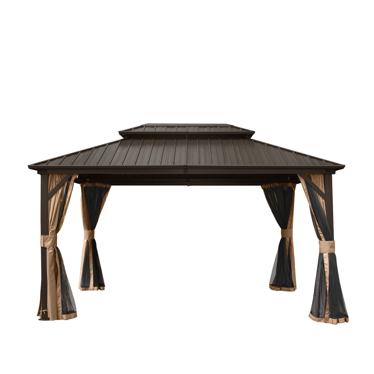 10' x 12' Hardtop Gazebo with Galvanized Steel Double Roof, Curtains, and Netting