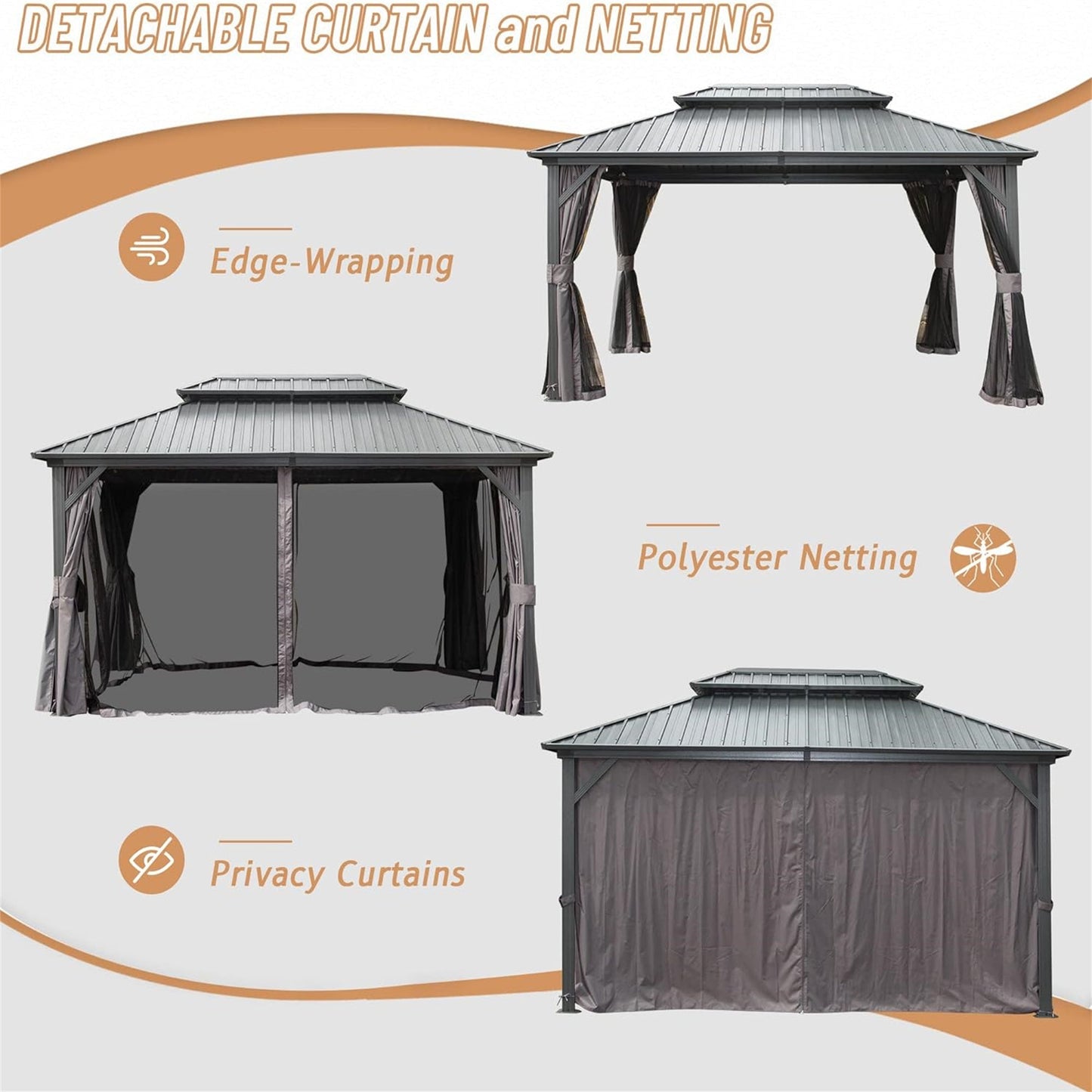 12' x 16' Hardtop Gazebo with Aluminum Frame and Double Roof
