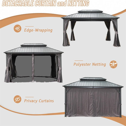12' x 16' Hardtop Gazebo with Aluminum Frame and Double Roof