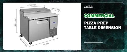 Orikool 44 Inch Commercial Pizza Prep Table with Refrigerator