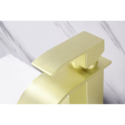 Waterfall Spout Bathroom Sink Single Handle Faucet with Pop-Up Drain (with Overflow)