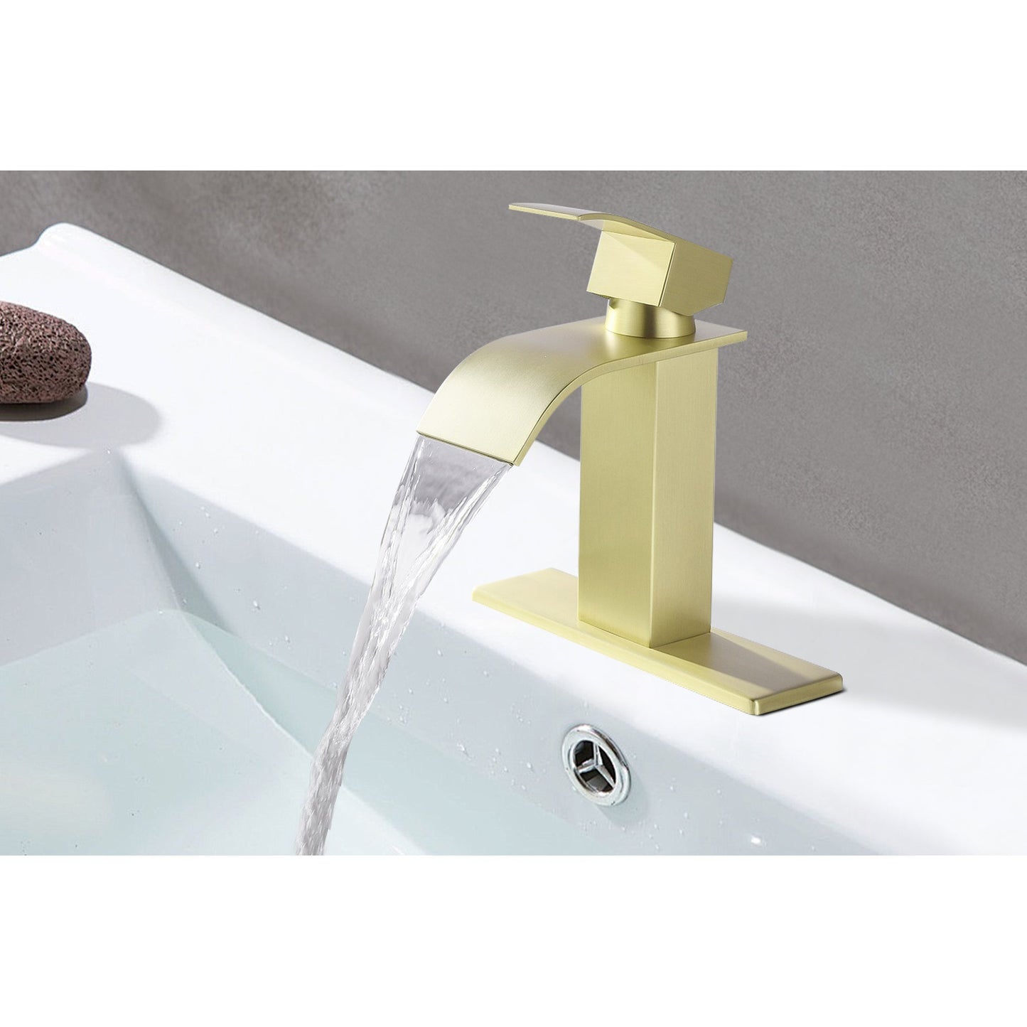 Waterfall Spout Bathroom Sink Single Handle Faucet with Pop-Up Drain (with Overflow)
