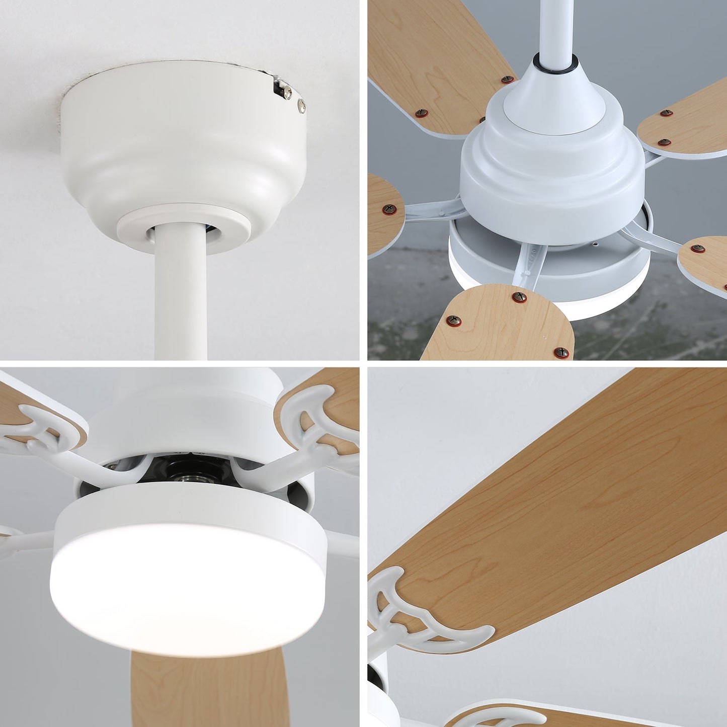 Indoor Modern 52 Inch Ceiling Fan with 6-Speed Remote and LED Light