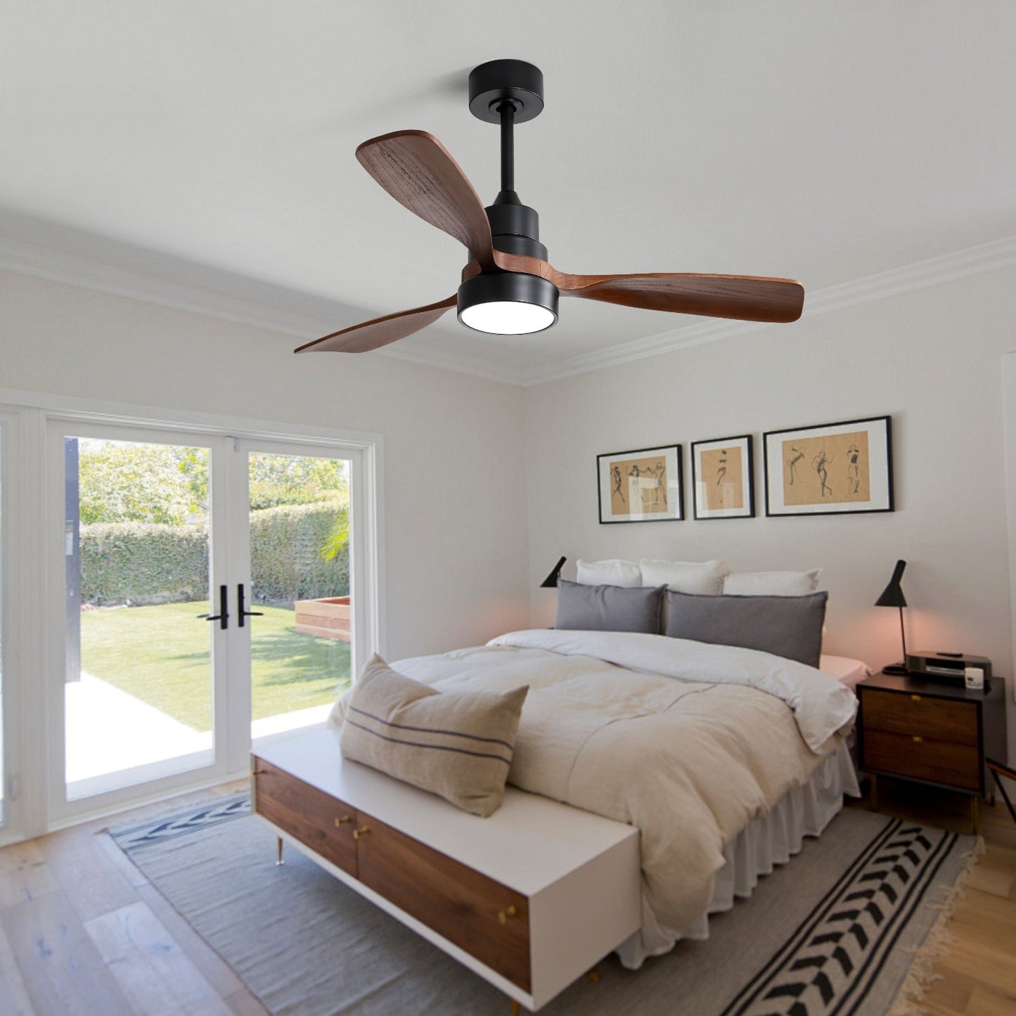 48 Inch Wood Ceiling Fan With 3 Solid Wood Blades and Remote Control