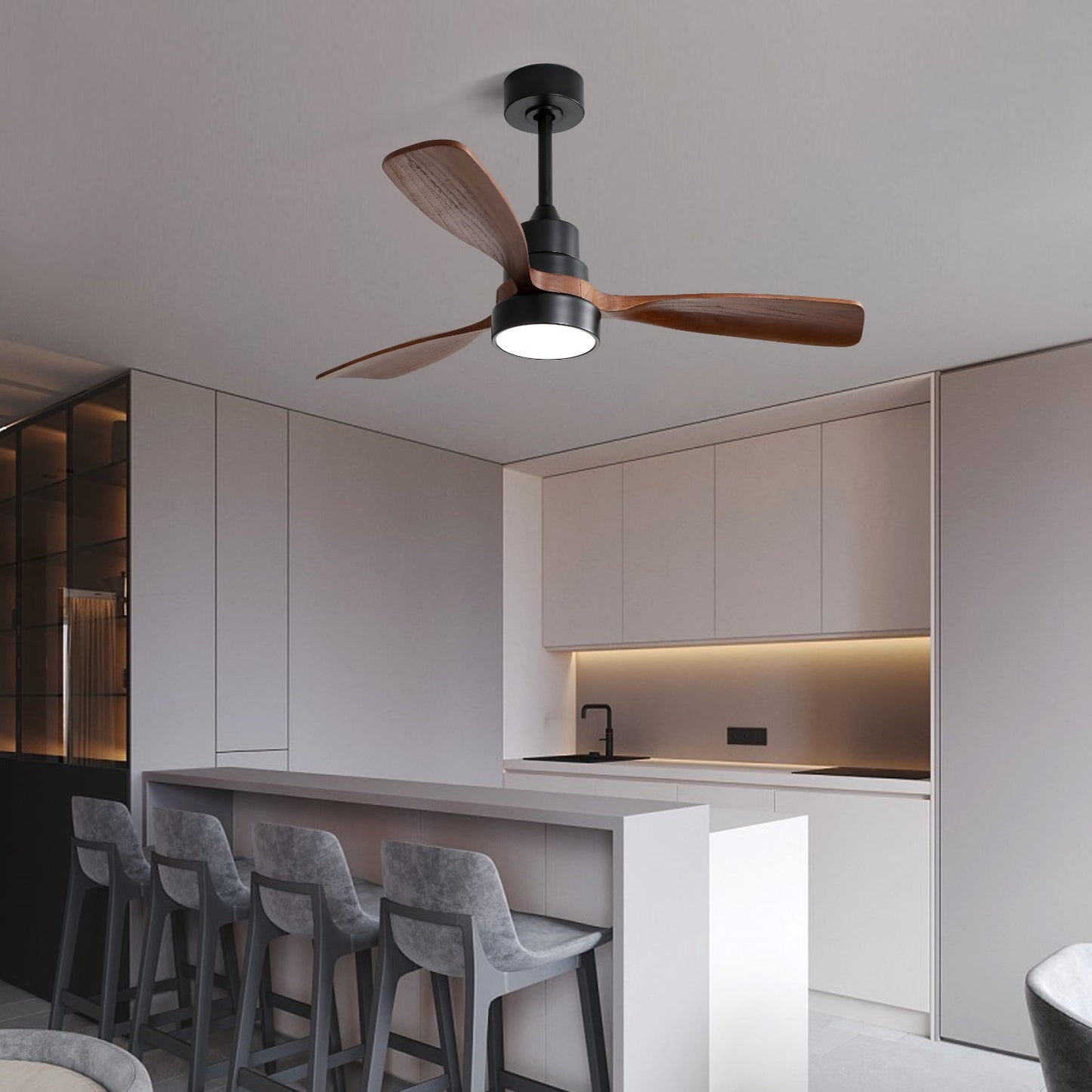 48 Inch Wood Ceiling Fan With 3 Solid Wood Blades and Remote Control