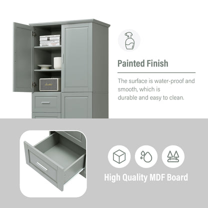 Tall and Wide Storage Cabinet with Doors for Bathroom or Office, Grey