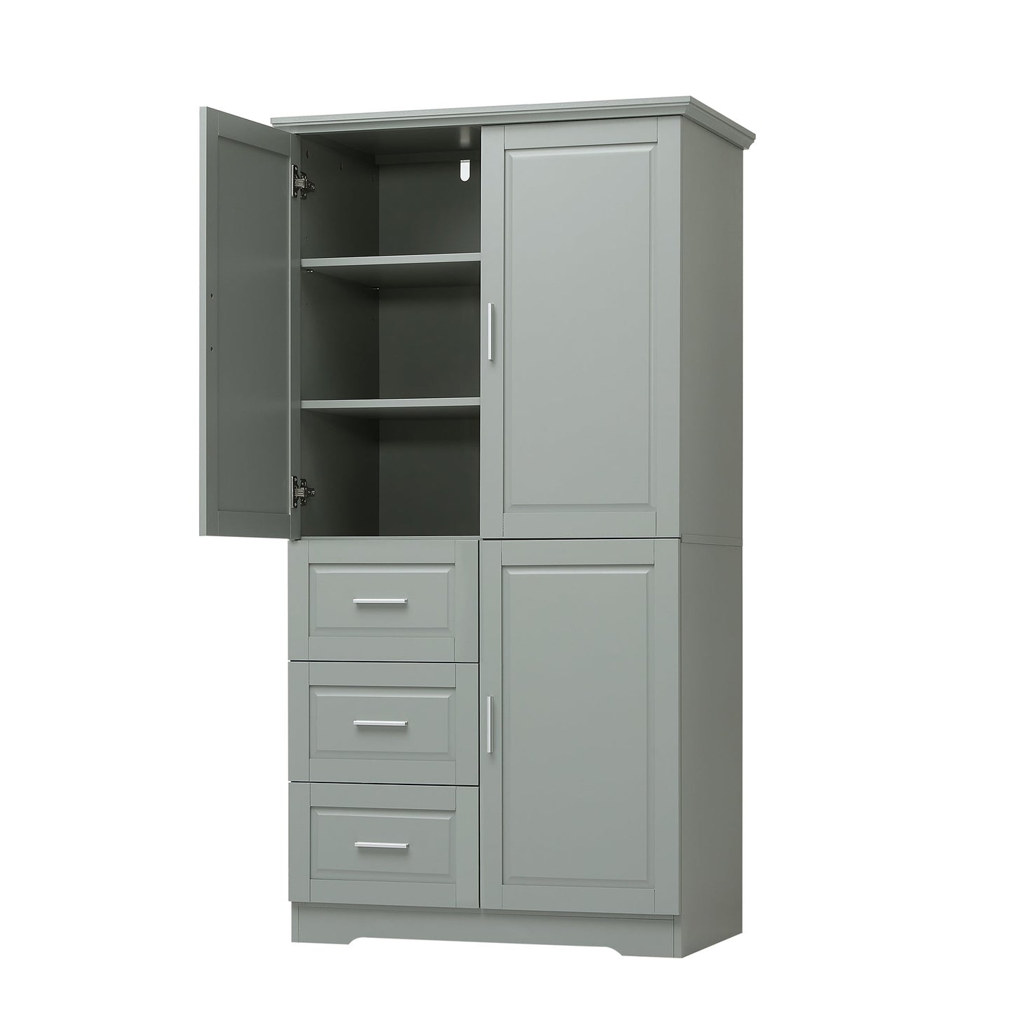 Tall and Wide Storage Cabinet with Doors for Bathroom or Office, Grey