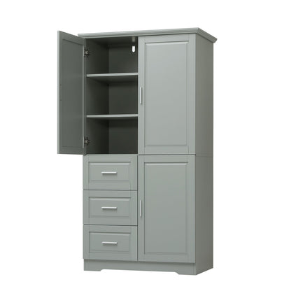 Tall and Wide Storage Cabinet with Doors for Bathroom or Office, Grey