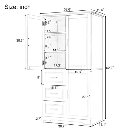 Tall and Wide Storage Cabinet with Doors for Bathroom or Office, Grey
