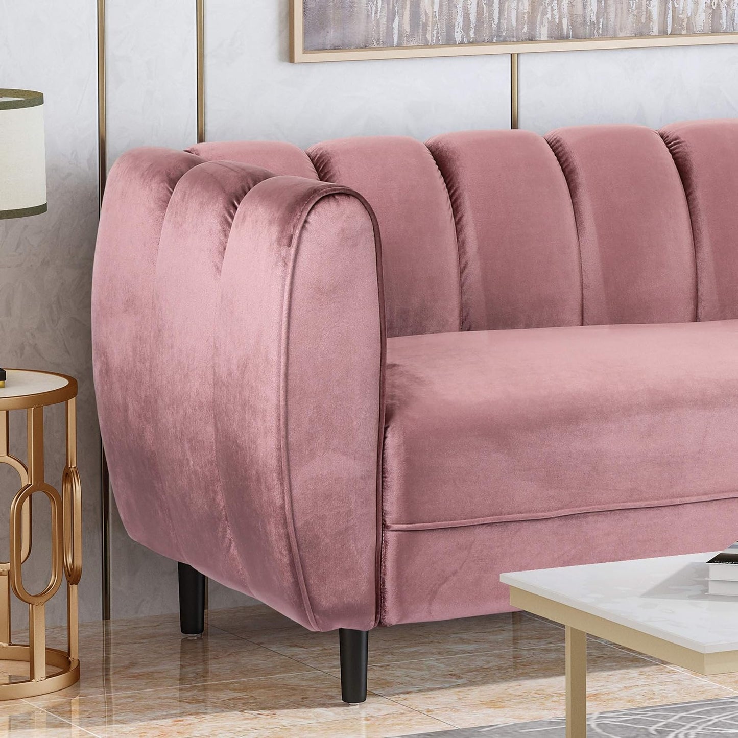 Miranda Velvet 3-Seater Sofa in Blush