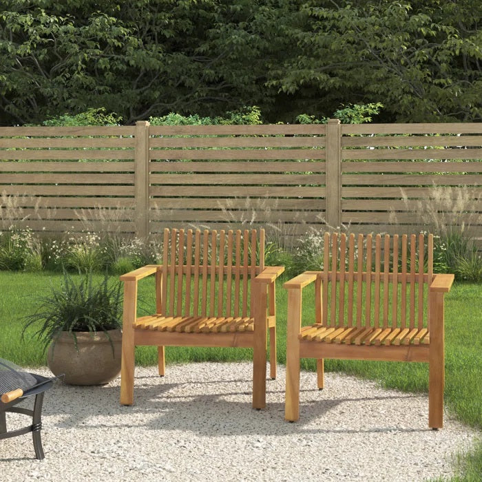 Outdoor Acacia Wood Slatted Club Chairs, Set of 2, Teak Finish