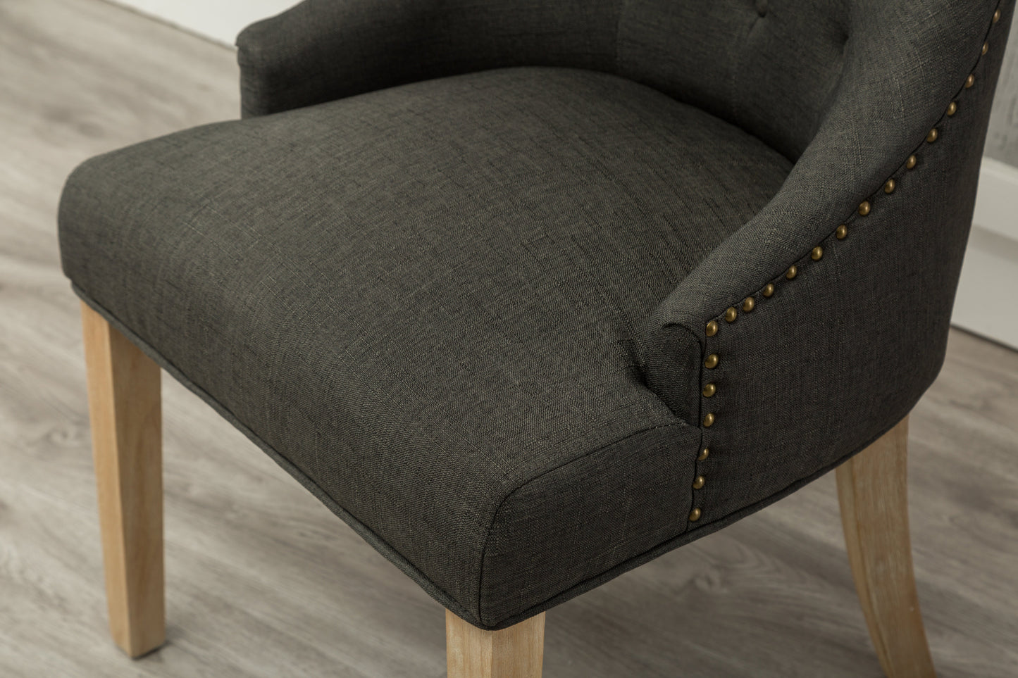 Charcoal Button Tufted Wingback Hostess Chairs Set of 2