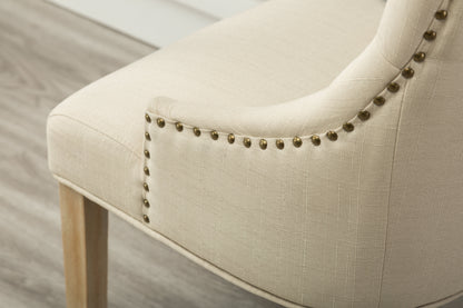 Tan Button Tufted Solid Wood Wingback Hostess Chairs Set of 2