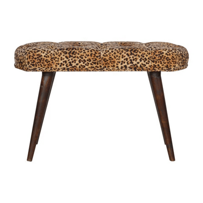 Solid Wood Leopard Print Deep Button Upholstered Bench