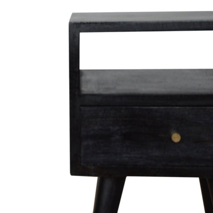 Solid Wood, Mini Nightstand, 1-Drawer, 1 Open-Slot, Ash