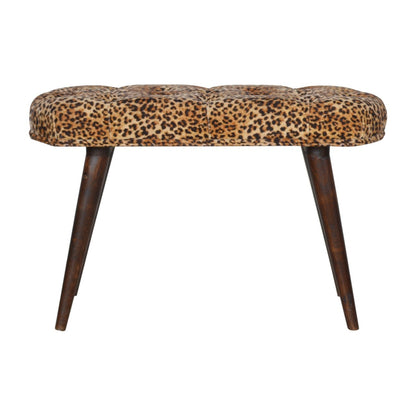 Solid Wood Leopard Print Deep Button Upholstered Bench