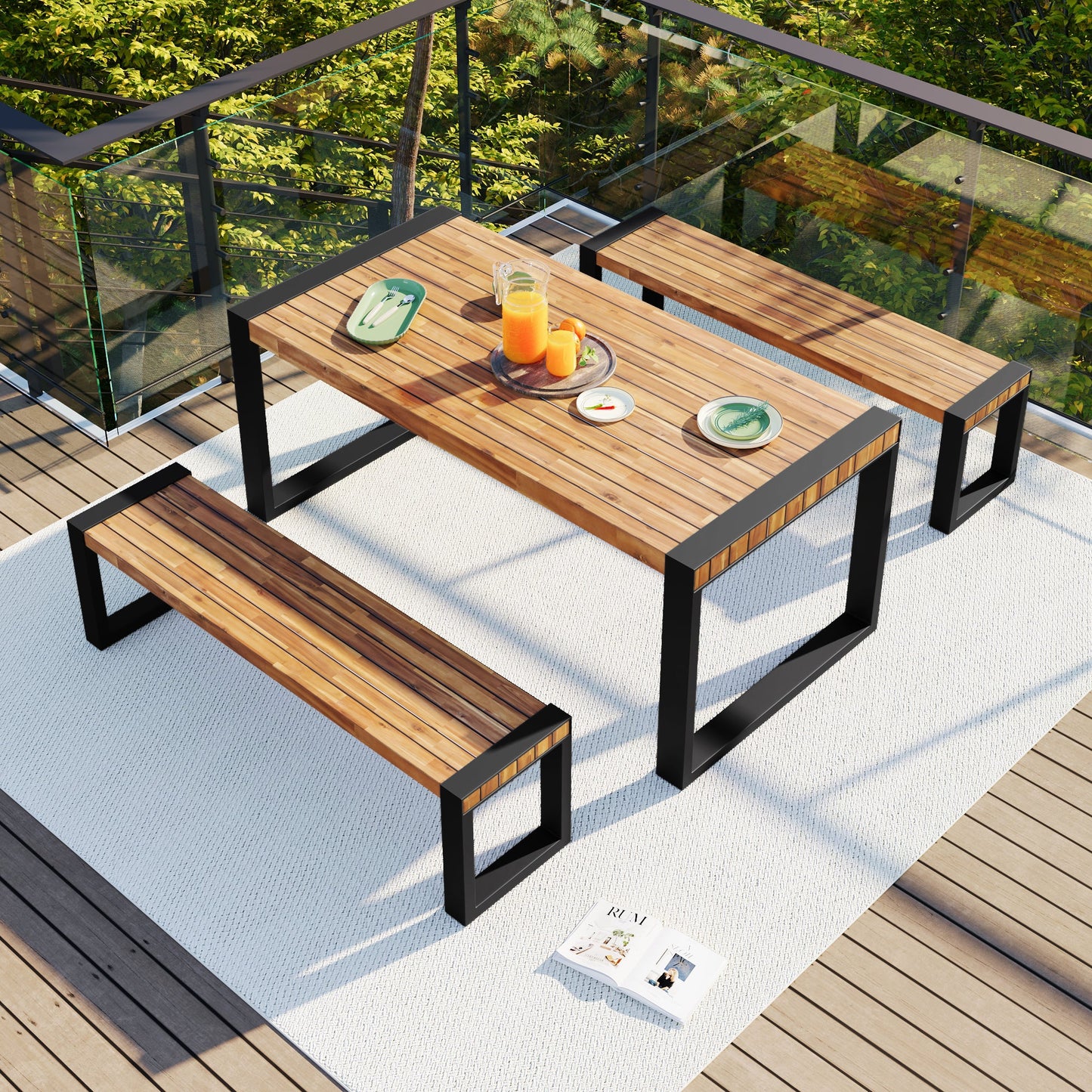 GO 3-Pieces Outdoor Dining Table With 2 Benches