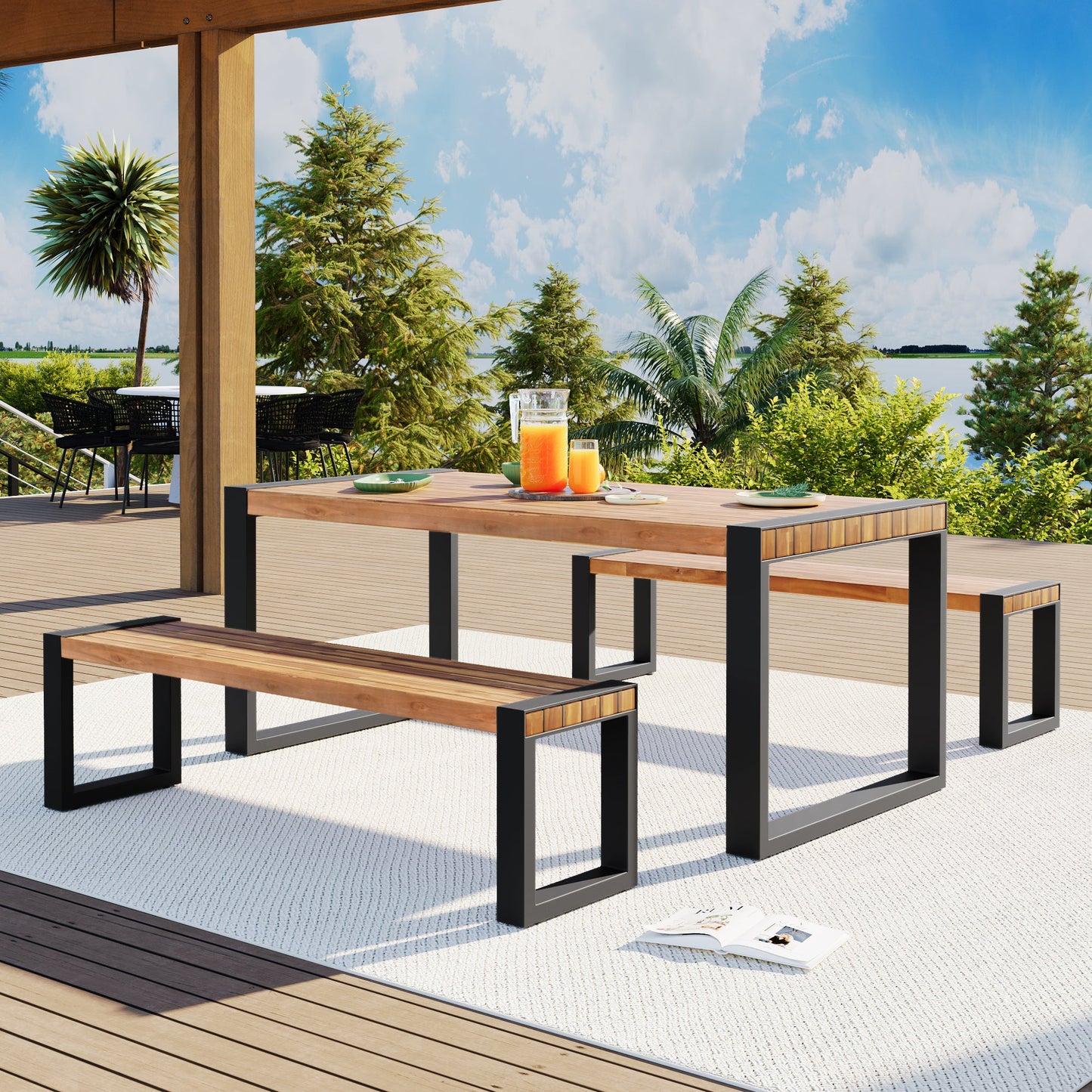 GO 3-Pieces Outdoor Dining Table With 2 Benches
