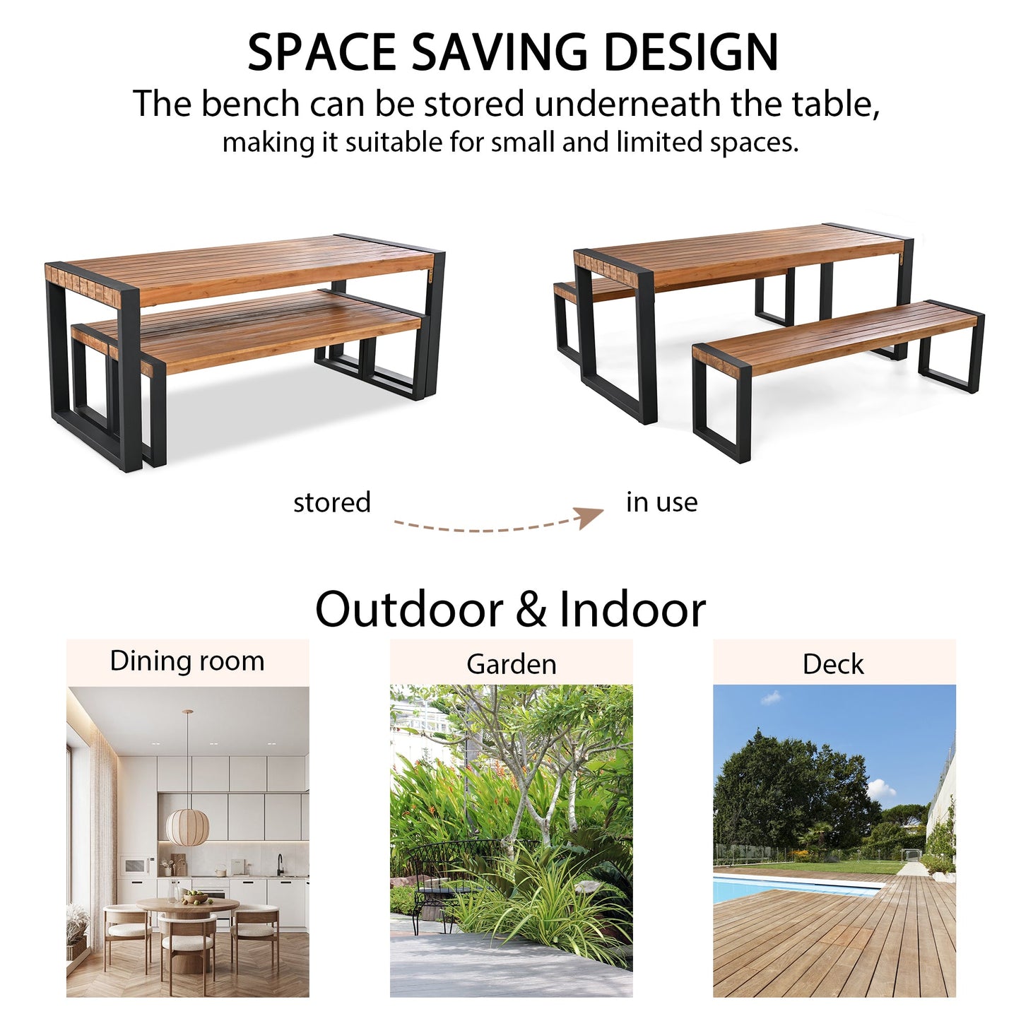 GO 3-Pieces Outdoor Dining Table With 2 Benches