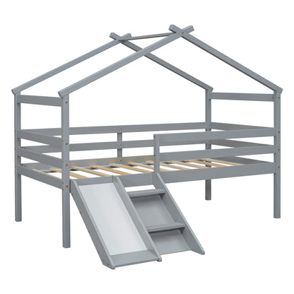 Twin Low Loft House Bed with Slide