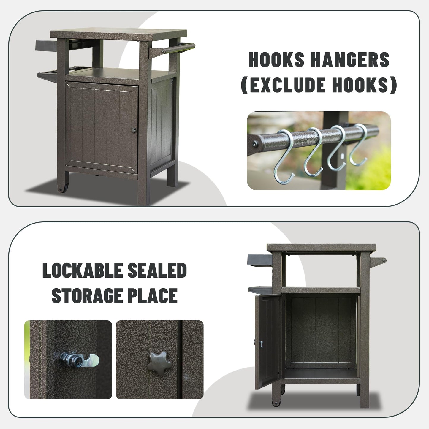 Grill Cart Outdoor with Storage and Wheels