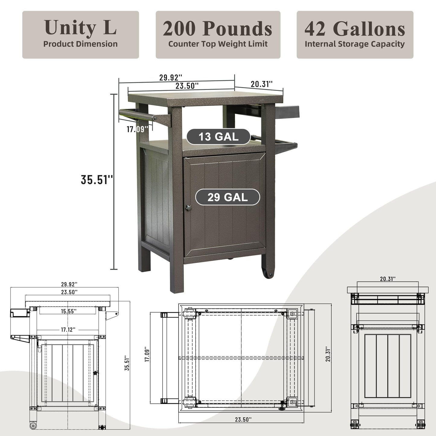 Grill Cart Outdoor with Storage and Wheels