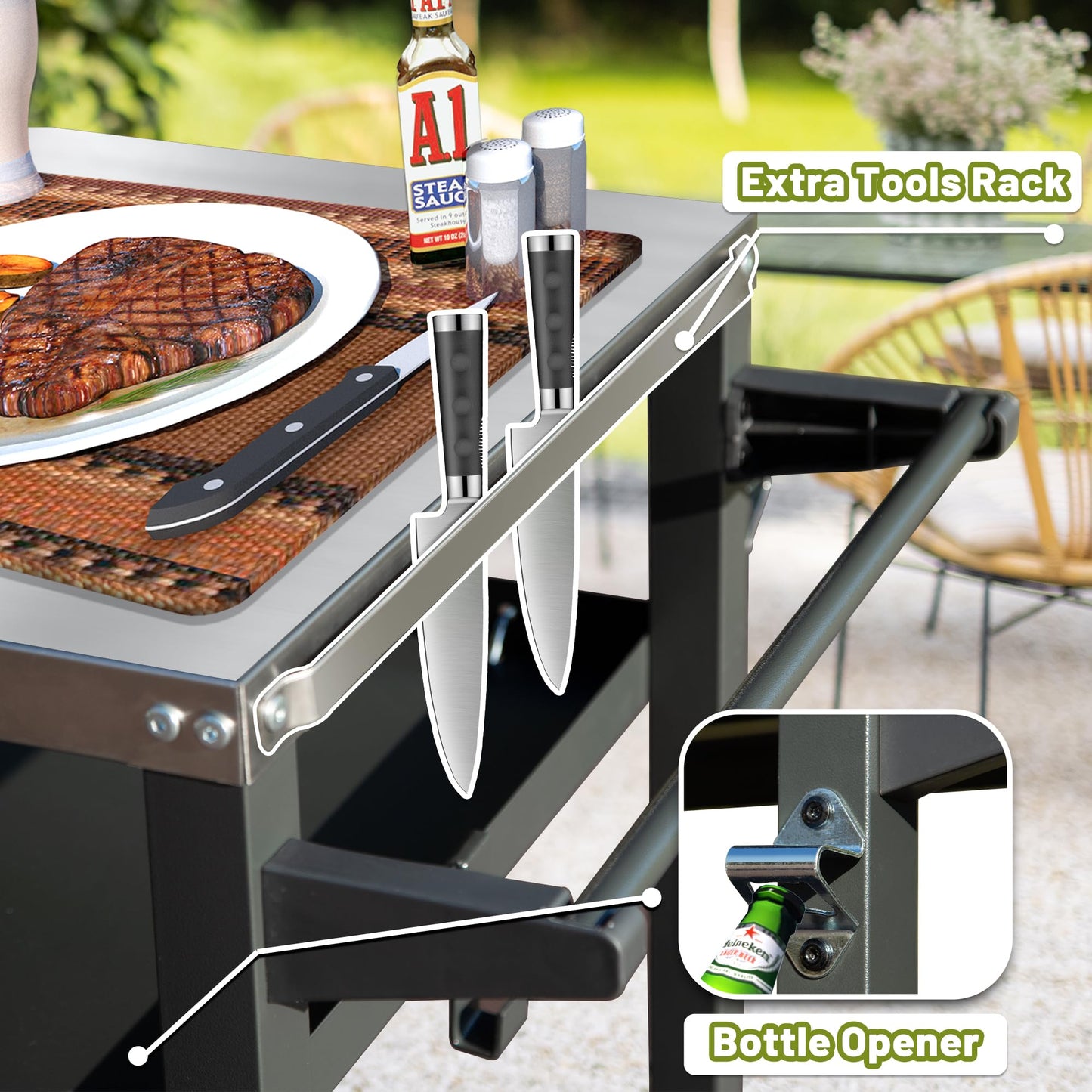 3-Shelf Outdoor Grill Table