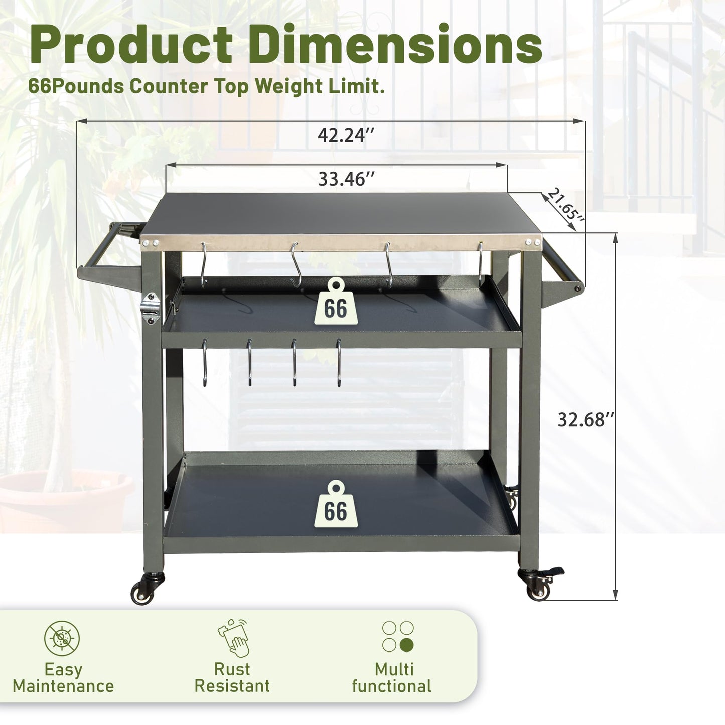 3-Shelf Outdoor Grill Table