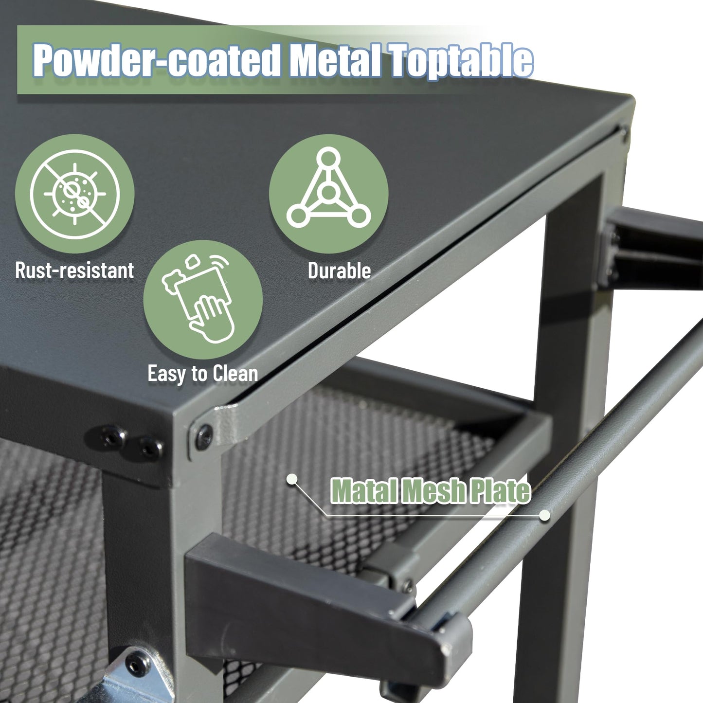 3-Shelf Outdoor Grill Table with Wheels and Propane Tank Hook
