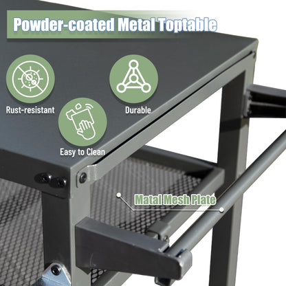 3-Shelf Outdoor Grill Table with Wheels and Propane Tank Hook