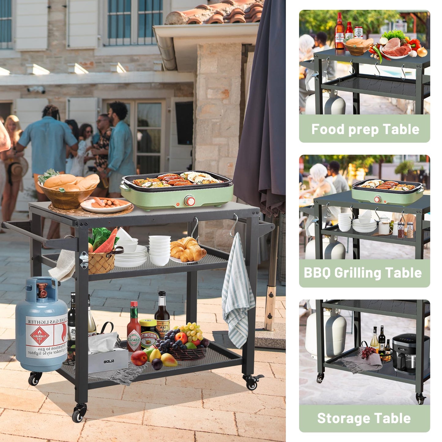 3-Shelf Outdoor Grill Table