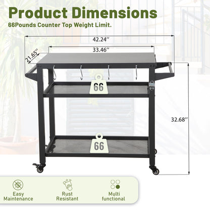 3-Shelf Outdoor Grill Table with Wheels and Propane Tank Hook
