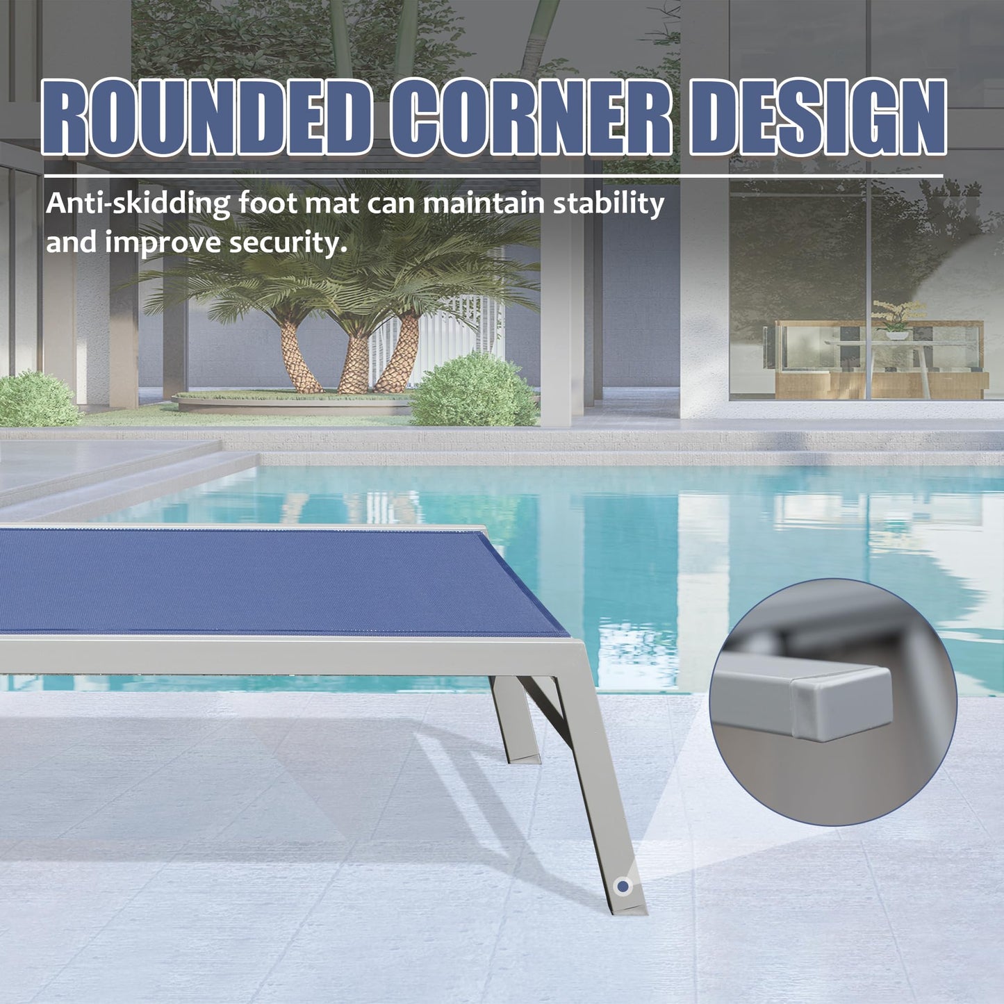 Patio Chaise Lounge Set of 3 with Side Table - Navy Blue