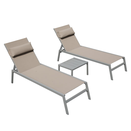 Patio Chaise Lounge Set of 3 with Side Table